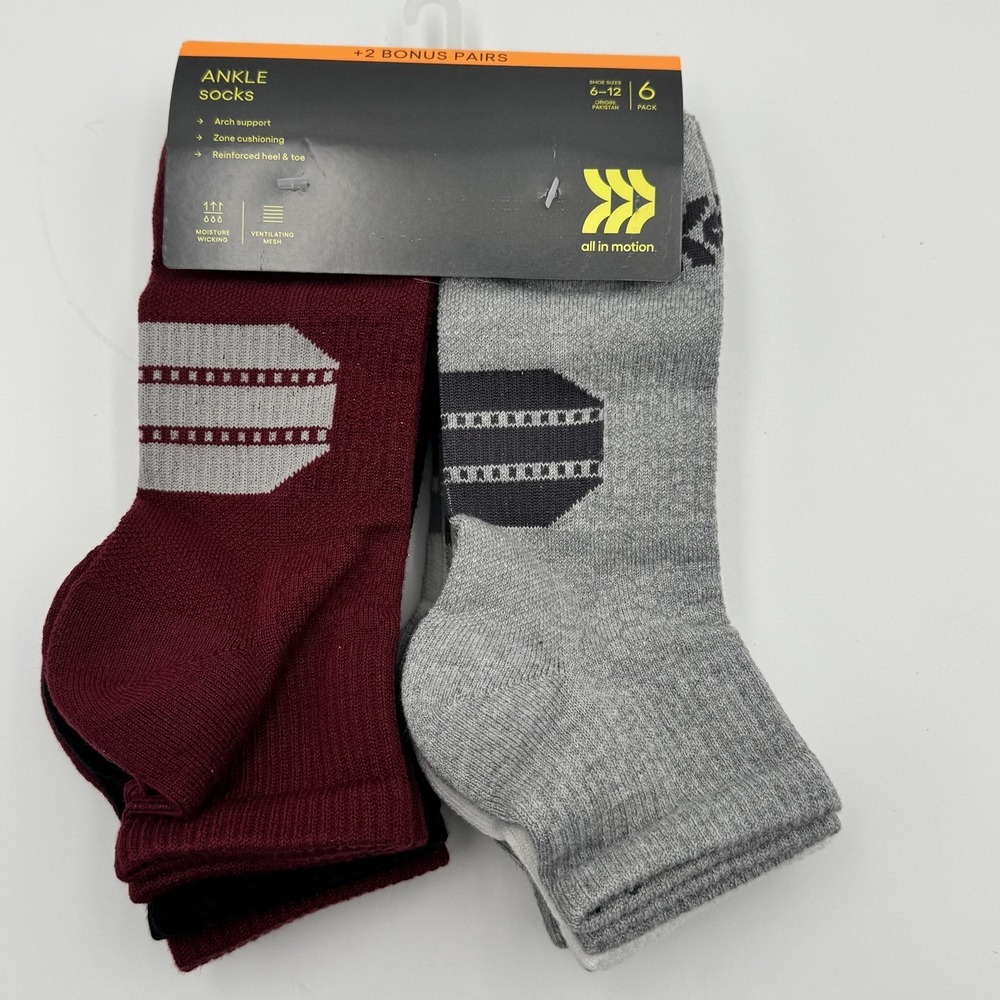 All In Motion Men's Cushioned Ankle Socks 8 Pairs 6-12 NWT
